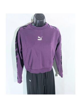 Puma Purple Graphic Cropped Crewneck Sweatshirt Small